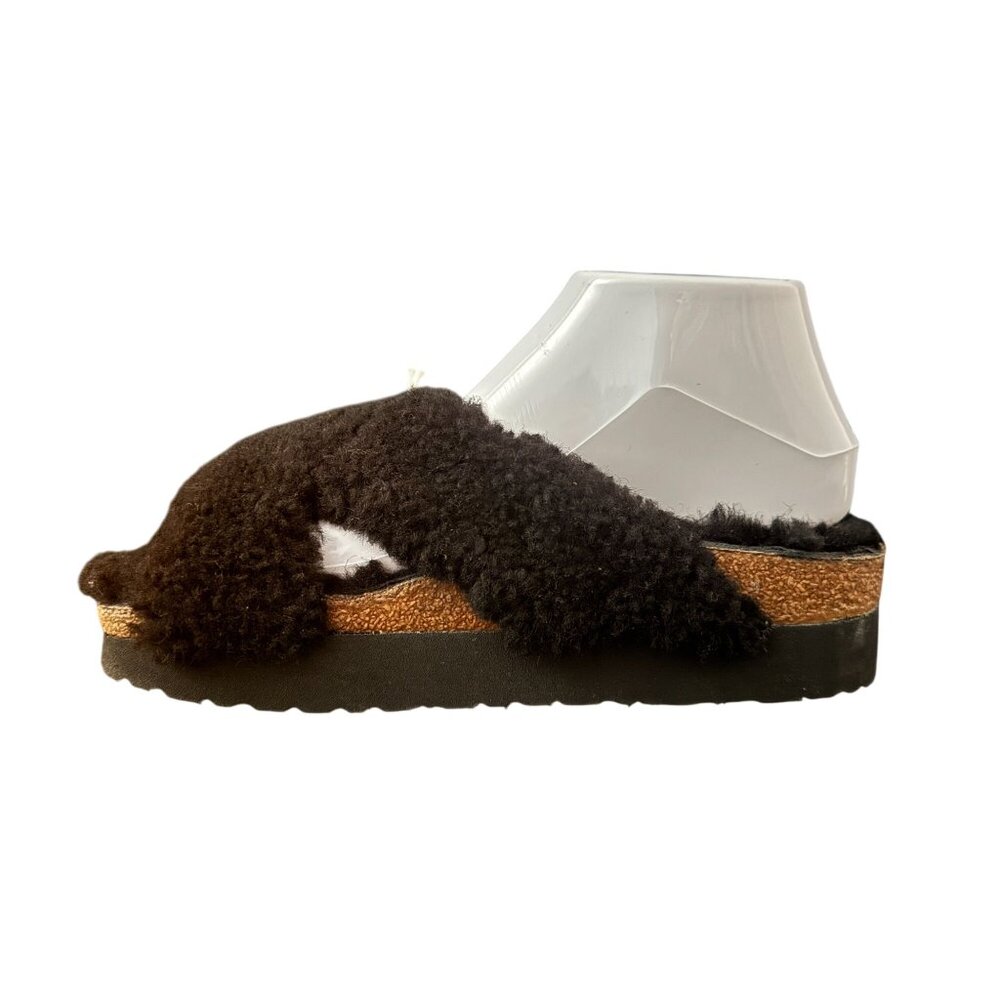 Papillio By Birkenstock Daytona Black Shearling Crisscross Sandals, Size 38 NWOB - Picture 4 of 9